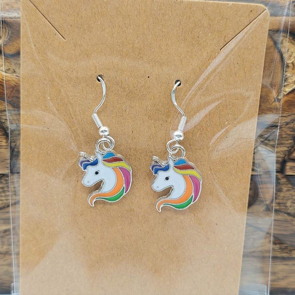 Unicorn Earrings Silver Hooks Hypoallergenic Novelty Statement Costume